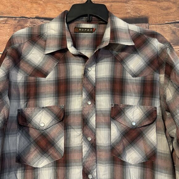 Roper Medium Plaid Pearl Snap Western Shirt Pockets Long Sleeve Button Up Cowboy - Picture 2 of 8